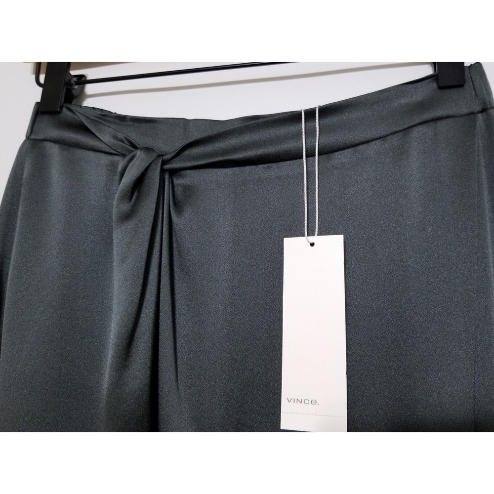 NWT Vince Knot Paneled Silk Satin Midi Skirt in Mineral Stone Green Size XS $325 - Picture 11 of 16